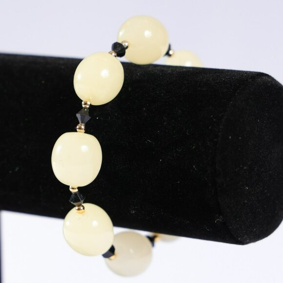 Yellow & Black Beaded Stretch Bracelet – Chunky Round Beads - Picture 1 of 1